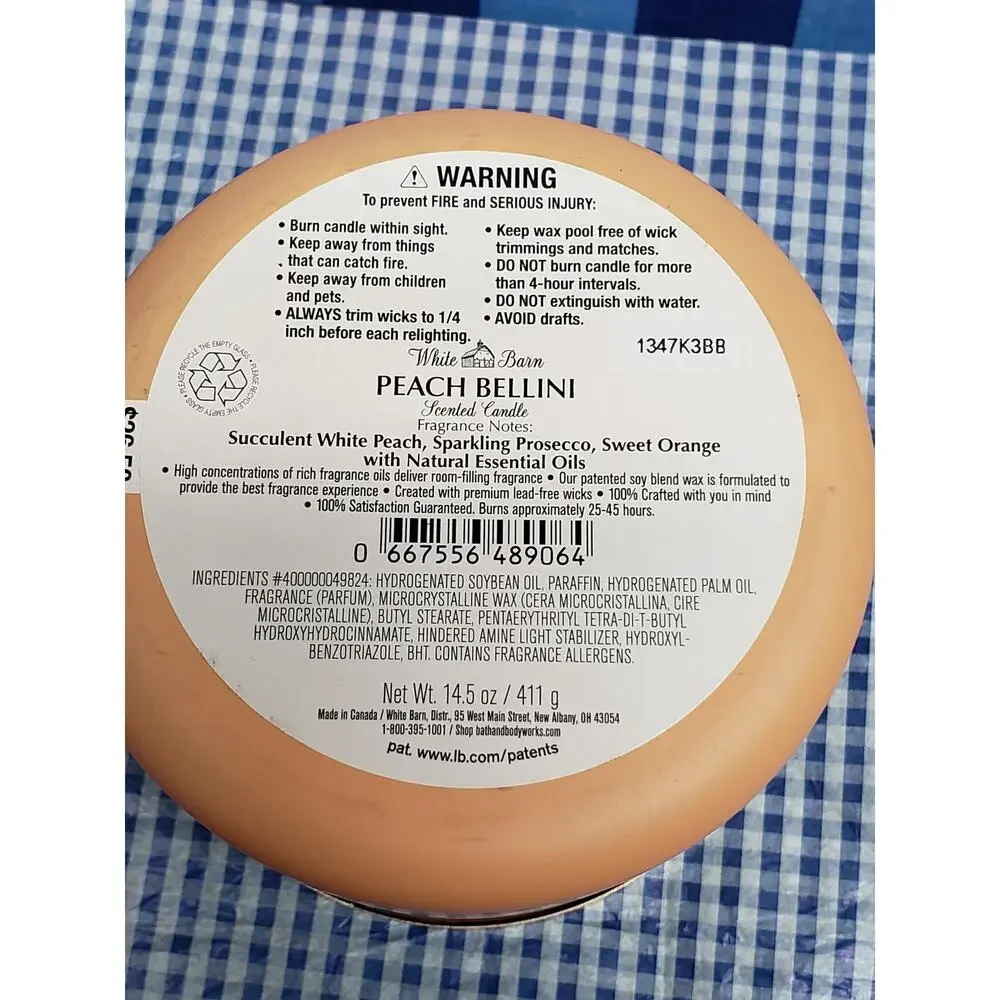 BBW Peach Bellini Solid Orange White Barn Large 3 Wick Candle Home Fragrance - Picture 2 of 2